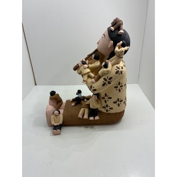 Clay Storyteller Figurine With Multicolored Children & Flute Design - Picture 7 of 12